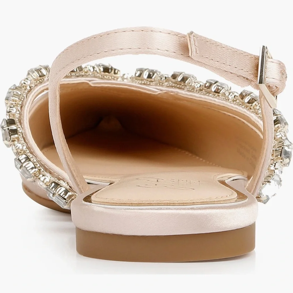 Jewel Badgley Mischka Satin Flats in Champagne with Crystal Embellishments - Picture 5 of 7